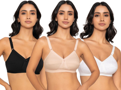INKURV Women Full Coverage Non Padded Bra(Black, Beige, White)