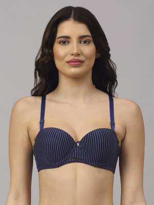 Quttos Quttos Strapless Pushup Striped Bra. Women Balconette Lightly Padded Bra(Blue)