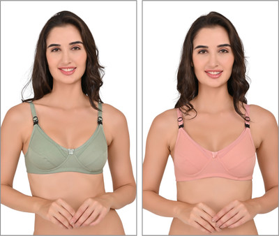 Havenhues Women Full Coverage Non Padded Bra(Green, Pink)