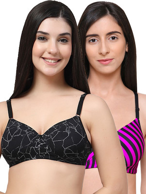 Erican ERPAD Women T-Shirt Lightly Padded Bra(Black, Pink)