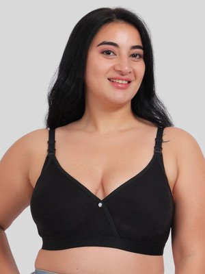 Fabme Plus Size Women Maternity/Nursing Non Padded Bra(Black)