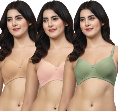 LILY Dapyklis Women T-Shirt Lightly Padded Bra(Gold, Pink, Green)