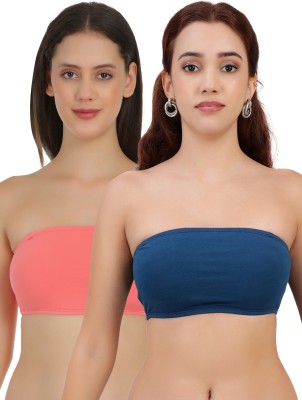 Selfcare Non Padded Strapless Full Coverage Tube Bra Women Bandeau/Tube Non Padded Bra(Blue, Pink)