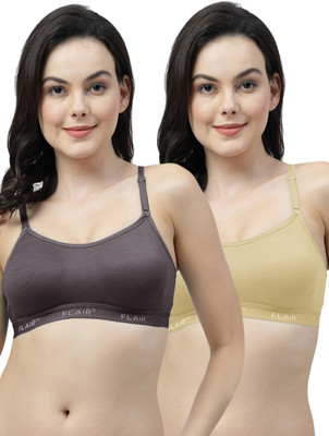Shyam Sons FLAIR Brezza Double Layered Women Sports Non Padded Bra(Grey, Beige)