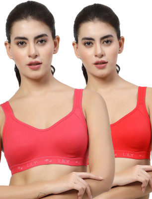 LILY Strops555 Women Sports Non Padded Bra(Red, Red)