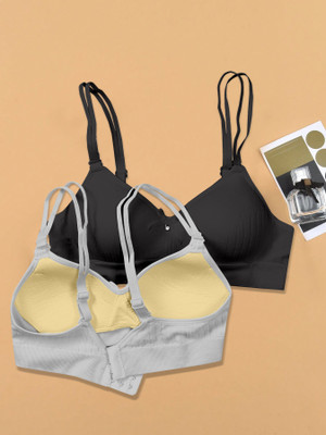 NAGARVEL CREATION F/309-BLK/GRY-P02-34 Women Push-up Lightly Padded Bra(Black, Grey)