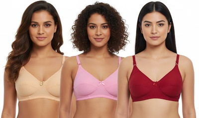 designerbra Solid Bra for Women and Girls (Set of 3) Women Everyday Non Padded Bra(Red, Pink, Beige)
