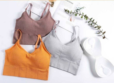 Payal Creation Women Sports Lightly Padded Bra(Brown, Grey, Yellow)