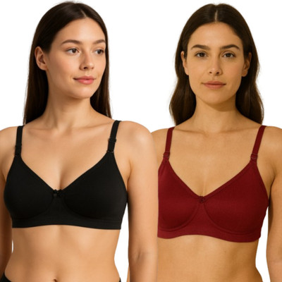 HERBLOURE Love2C Women T-Shirt Non Padded Bra(Black, Maroon)