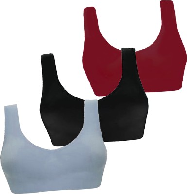 BRAAFEE Pack of 3 Girls Stretchable Cotton sports non padded seamless sports gym bra Girls Sports Non Padded Bra(Multicolor)