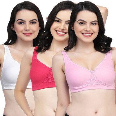 COLLEGE GIRL CG1214 Double Layered Women Everyday Non Padded Bra(Pink, Pink, White)