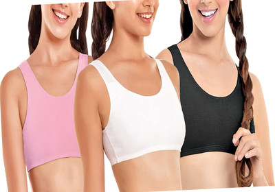 BRAASHEE PACK Of 3 Women's Girls cotton Blend mid coverage non padded bra Women Sports Non Padded Bra(Multicolor)