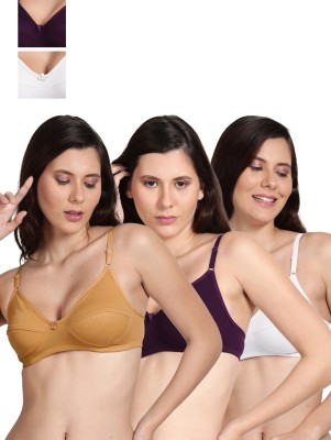 Shyle Shyle Non Padded Seamed Casual Bra-Multicolor(Pack of 3) Women Everyday Non Padded Bra(Beige, Purple, White)