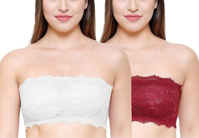 brahub Women Bandeau/Tube Lightly Padded Bra(Maroon)