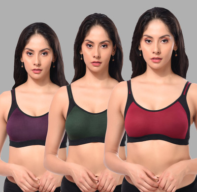 CURVZEX disha Women Sports Non Padded Bra(Red, Purple, Dark Green)
