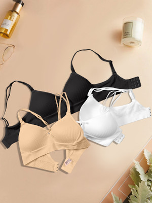 NAGARVEL CREATION 13/309-BLK/WHT/SKN-P03-32 Women Push-up Lightly Padded Bra(Multicolor)