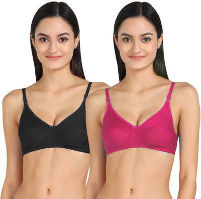 aamarsh Emi-BRA Women Full Coverage Non Padded Bra(Black, Pink)