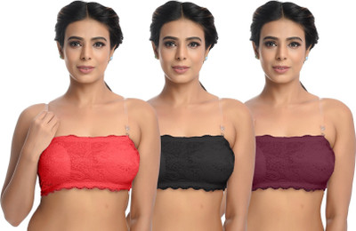 Velvawear Women Bandeau/Tube Heavily Padded Bra(Red, Black, Maroon)