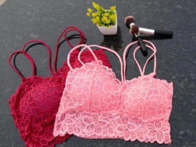 brahub Women Bralette Lightly Padded Bra(Red)