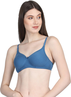 Nakshu 1N2030B-Women's Padded Wire free Double Fabric Breathable Net Spacer Bra Women Push-up Lightly Padded Bra(Blue)