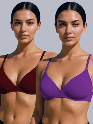Eden EDEN302PEACHPURPLE Women T-Shirt Non Padded Bra(Beige, Purple)