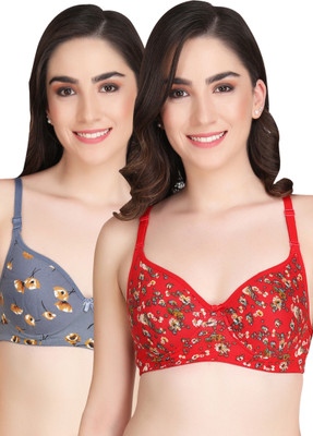 Liigne Women Full Coverage Lightly Padded Bra(Grey, Red)