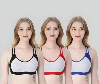 furkan Women’s Cotton Sports Bra Pack of 3 3 | Seamless Non-Padde Women Bralette Non Padded Bra(Multicolor)