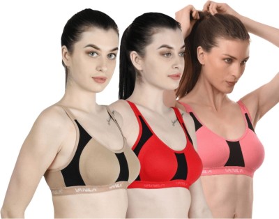 Vanila Women Sports Non Padded Bra(Red, Beige)