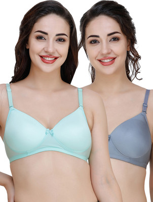 COLLEGE GIRL Hellopad ComboPO2 Women T-Shirt Lightly Padded Bra(Green, Grey)