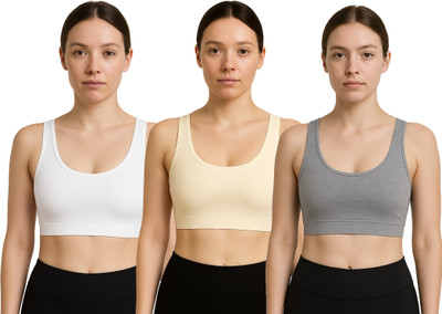 ZEEMBOOLI BHDAIR301 Girls Sports Non Padded Bra(Beige, White, Grey)