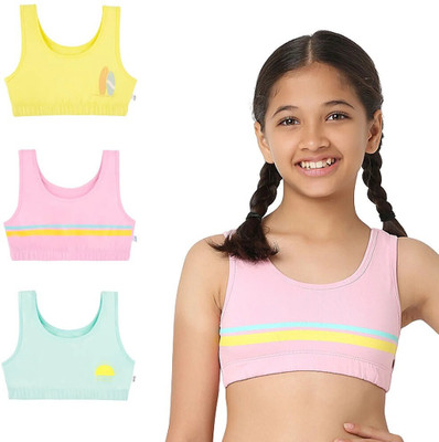 YouGotPlanB Girls Training/Beginners Non Padded Bra(Light Green, Pink, Yellow)