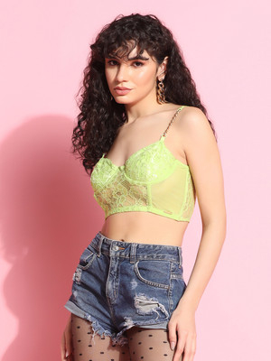 Da Intimo Chain Bralette Women Bralette Non Padded Bra(Green)