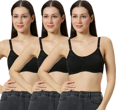 Libertina N0TTY Black Cotton Crepe Full Coverage Bra Women Everyday Non Padded Bra(Black)