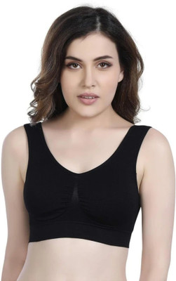 ZAMBET Pack of 3 Women Cotton Padded Non-Wired Sports Bra / Daily Wear Comfort Bralette Women Sports Lightly Padded Bra(Black)