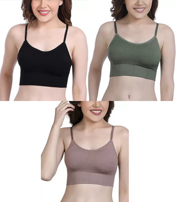 Shophousses Women's Cotton Lightly Padded Pull On Sport Bra For Everyday Wear Women Everyday Lightly Padded Bra(Black, Green, Pink)