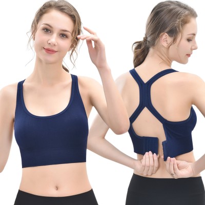 Fabme Women Sports Lightly Padded Bra(Dark Blue)