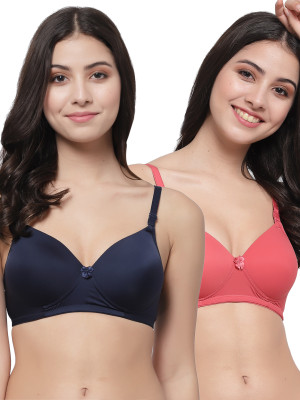 COLLEGE GIRL Hellopad ComboPO2 Women T-Shirt Lightly Padded Bra(Dark Blue, Red)