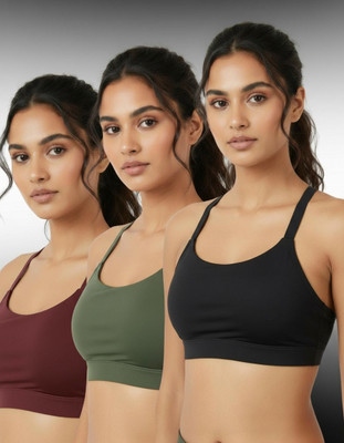 BOLDBEAUTY Comfortable Non Padded Wire free Bra Women Sports Lightly Padded Bra(Green, Black, Maroon)