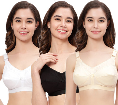 Shadydarks Non-Padded Wire Free Full-Coverage Bra, Pack of 3 (Black, White and Skin) Women Full Coverage Non Padded Bra(Multicolor)