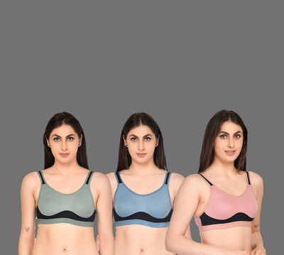 ASHMIRAS Pack of 3 Women Sports Non Padded Bra(Light Blue, Light Green, Pink)
