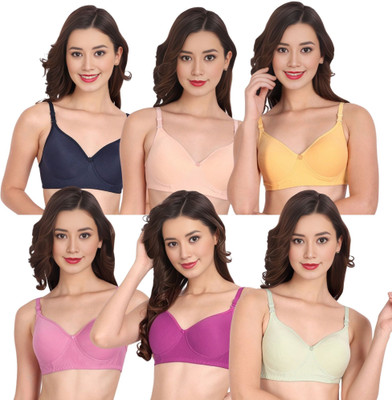 Liigne Women Everyday Padded Bra (Pack Of 6) for T-Shirt Saree Dress Sports Garment Women Full Coverage Lightly Padded Bra(Dark Blue)