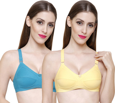 ZIVOK Solid Women Full Coverage Non Padded Bra(Yellow, Blue)