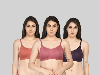 ASHMIRAS Pack of 3 Women Sports Non Padded Bra(Orange, Pink, Purple)