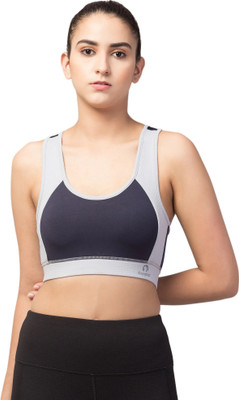 Kopykat Non Padded Wire Free Fourway Lycra Spandex Sports Bra Women Sports Non Padded Bra(Blue, Grey)