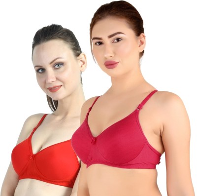 Gowon Beauty Women's Cotton Foam Lightly Padded T-shirt Bra Pack Of 3 (PINK RED_Size-36) Women T-Shirt Lightly Padded Bra(Pink, Red)