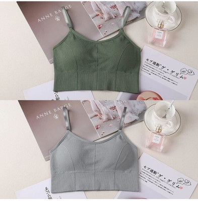 ZORWERN Women Cami Bra Lightly Padded Bra Women Cami Bra Lightly Padded Bra(Green, Grey)