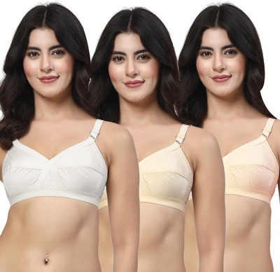LILY ihskaneem Women Minimizer Non Padded Bra(White, Beige, Orange)