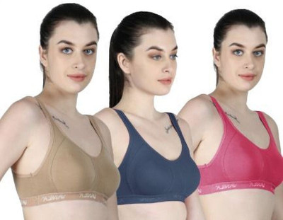Vanila (Size 36, Pack of 3) Women Sports Non Padded Bra(Beige, Pink, Grey)