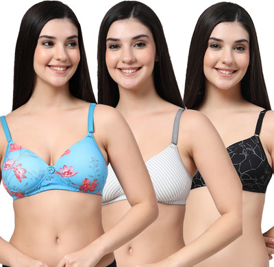 Erican ERPAD Women T-Shirt Lightly Padded Bra(Blue, Grey, Black)