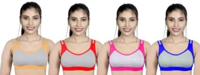 Emerge Overseas Pack OF 4 (Multicolor) Women Sports Non Padded Bra(Multicolor)